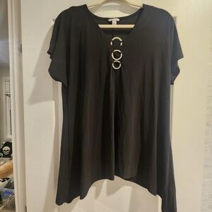 Cato Black Top with Silver Ring Accents Size M Euc